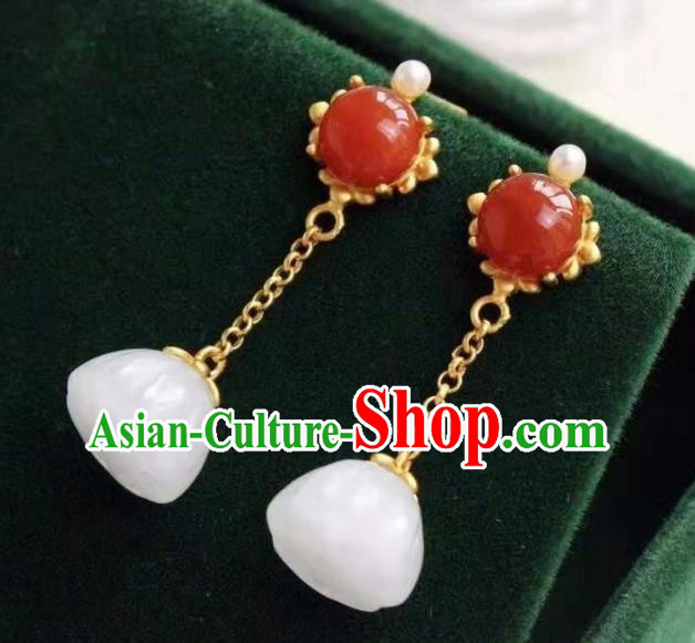 China Traditional Qing Dynasty Ear Jewelry Accessories National Cheongsam Jade Lotus Seedpod Earrings China Traditional Qing Dynasty Ear Jewelry Accessories National Cheongsam Jade Lotus Seedpod Earrings
