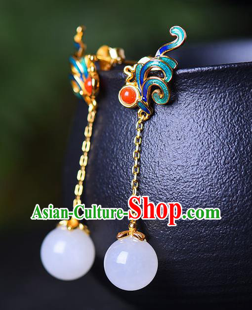 China Traditional Qing Dynasty Cloisonne Ear Jewelry Accessories National Cheongsam Jade Bead Earrings China Traditional Qing Dynasty Cloisonne Ear Jewelry Accessories National Cheongsam Jade Bead Earrings