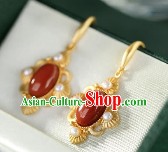 China Traditional Pearls Golden Ear Jewelry Accessories National Cheongsam Agate Earrings China Traditional Pearls Golden Ear Jewelry Accessories National Cheongsam Agate Earrings