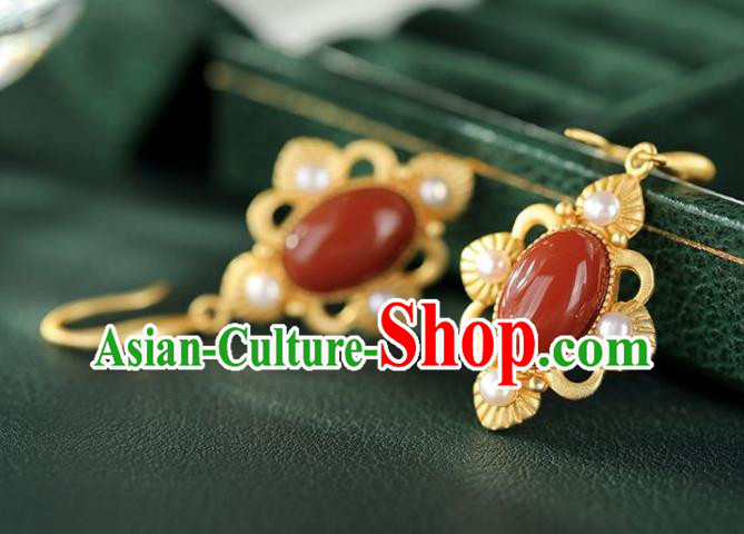 China Traditional Pearls Golden Ear Jewelry Accessories National Cheongsam Agate Earrings China Traditional Pearls Golden Ear Jewelry Accessories National Cheongsam Agate Earrings