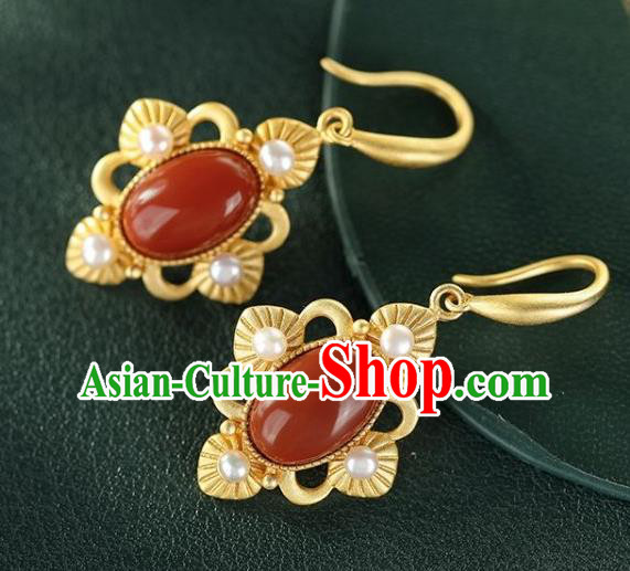 China Traditional Pearls Golden Ear Jewelry Accessories National Cheongsam Agate Earrings China Traditional Pearls Golden Ear Jewelry Accessories National Cheongsam Agate Earrings