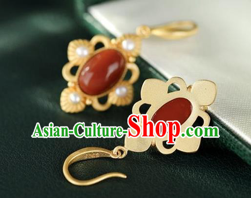 China Traditional Pearls Golden Ear Jewelry Accessories National Cheongsam Agate Earrings China Traditional Pearls Golden Ear Jewelry Accessories National Cheongsam Agate Earrings