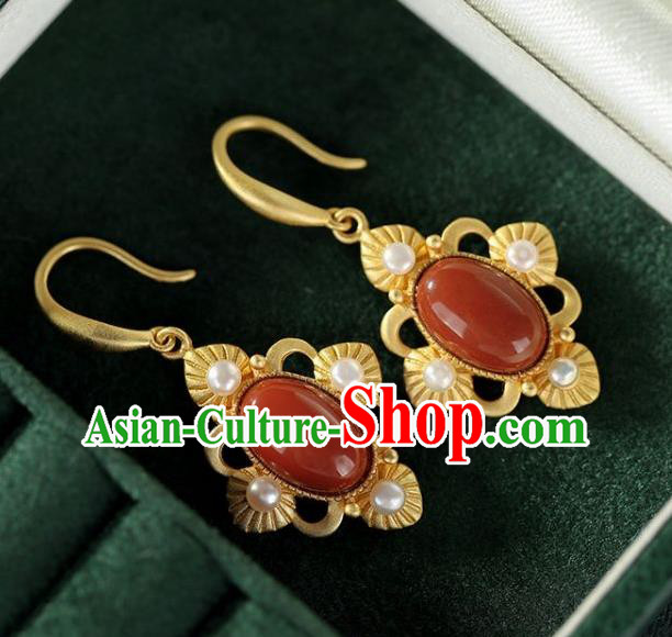 China Traditional Pearls Golden Ear Jewelry Accessories National Cheongsam Agate Earrings China Traditional Pearls Golden Ear Jewelry Accessories National Cheongsam Agate Earrings
