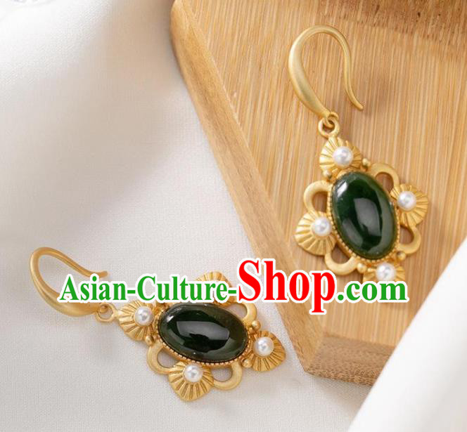 China Traditional Jade Ear Jewelry Accessories National Cheongsam Pearls Golden Earrings China Traditional Jade Ear Jewelry Accessories National Cheongsam Pearls Golden Earrings