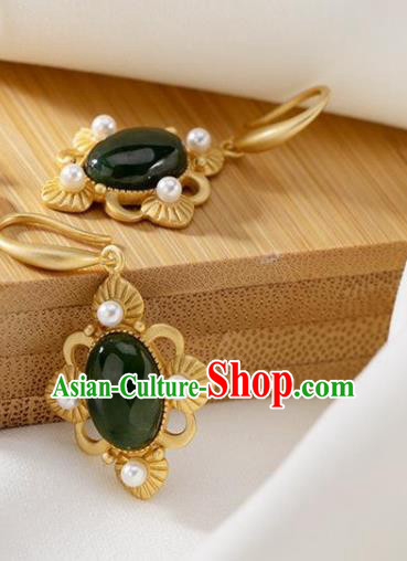 China Traditional Jade Ear Jewelry Accessories National Cheongsam Pearls Golden Earrings China Traditional Jade Ear Jewelry Accessories National Cheongsam Pearls Golden Earrings