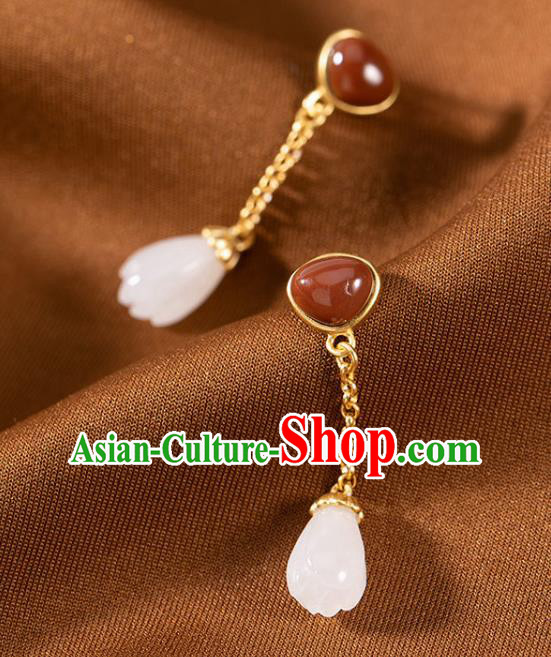 China Traditional Agate Golden Ear Jewelry Accessories National Cheongsam Jade Mangnolia Earrings China Traditional Agate Golden Ear Jewelry Accessories National Cheongsam Jade Mangnolia Earrings