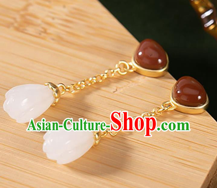 China Traditional Agate Golden Ear Jewelry Accessories National Cheongsam Jade Mangnolia Earrings China Traditional Agate Golden Ear Jewelry Accessories National Cheongsam Jade Mangnolia Earrings