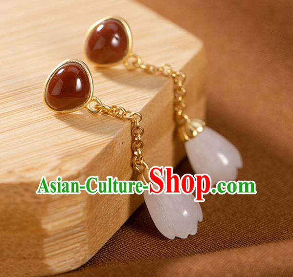 China Traditional Agate Golden Ear Jewelry Accessories National Cheongsam Jade Mangnolia Earrings China Traditional Agate Golden Ear Jewelry Accessories National Cheongsam Jade Mangnolia Earrings