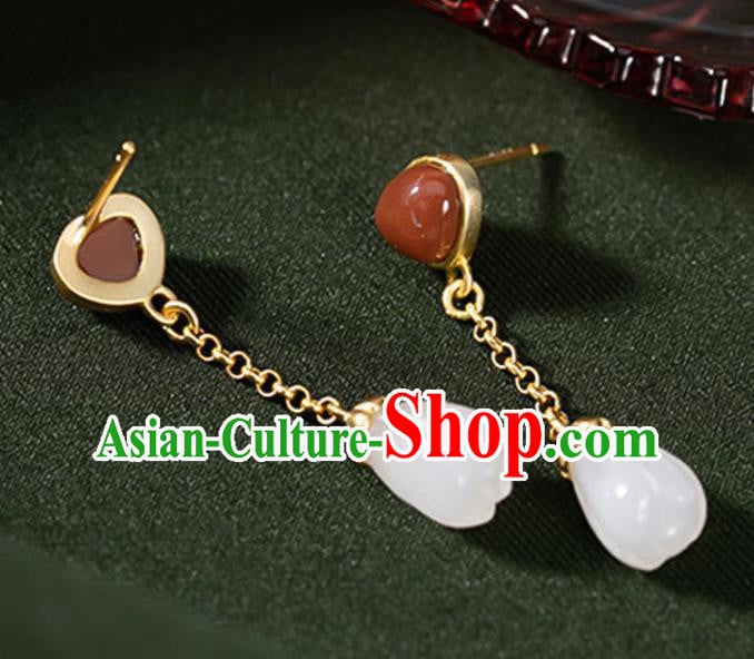China Traditional Agate Golden Ear Jewelry Accessories National Cheongsam Jade Mangnolia Earrings China Traditional Agate Golden Ear Jewelry Accessories National Cheongsam Jade Mangnolia Earrings