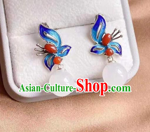 China Traditional Agate Pearl Ear Jewelry Accessories National Cheongsam Cloisonne Butterfly Earrings China Traditional Agate Pearl Ear Jewelry Accessories National Cheongsam Cloisonne Butterfly Earrings