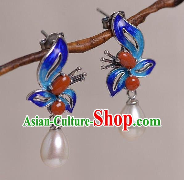 China Traditional Agate Pearl Ear Jewelry Accessories National Cheongsam Cloisonne Butterfly Earrings China Traditional Agate Pearl Ear Jewelry Accessories National Cheongsam Cloisonne Butterfly Earrings