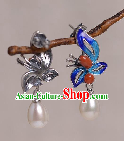 China Traditional Agate Pearl Ear Jewelry Accessories National Cheongsam Cloisonne Butterfly Earrings China Traditional Agate Pearl Ear Jewelry Accessories National Cheongsam Cloisonne Butterfly Earrings