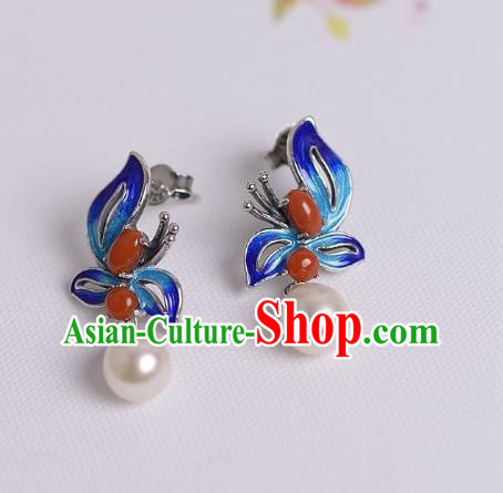 China Traditional Agate Pearl Ear Jewelry Accessories National Cheongsam Cloisonne Butterfly Earrings China Traditional Agate Pearl Ear Jewelry Accessories National Cheongsam Cloisonne Butterfly Earrings