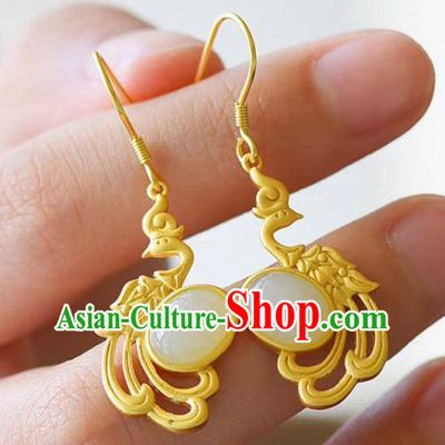 China Traditional Qing Dynasty Court Ear Jewelry Accessories National Cheongsam Golden Phoenix Earrings