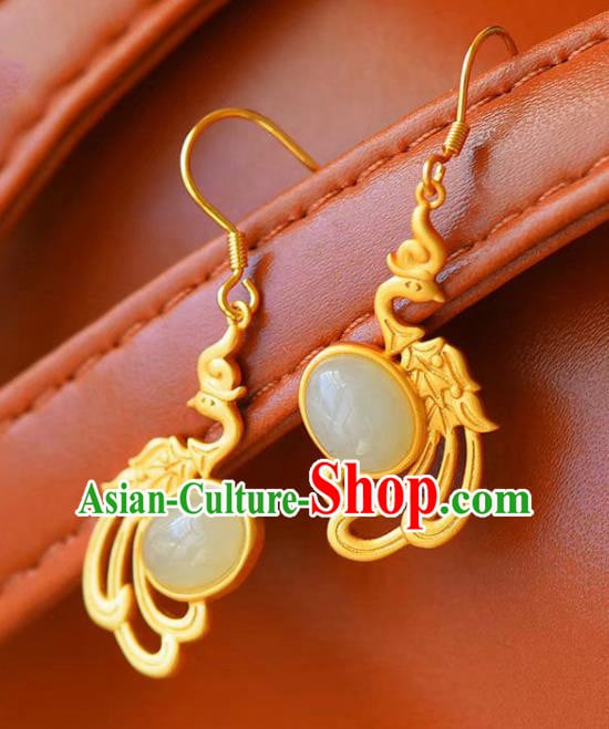 China Traditional Qing Dynasty Court Ear Jewelry Accessories National Cheongsam Golden Phoenix Earrings China Traditional Qing Dynasty Court Ear Jewelry Accessories National Cheongsam Golden Phoenix Earrings