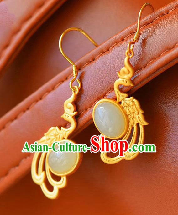 China Traditional Qing Dynasty Court Ear Jewelry Accessories National Cheongsam Golden Phoenix Earrings China Traditional Qing Dynasty Court Ear Jewelry Accessories National Cheongsam Golden Phoenix Earrings
