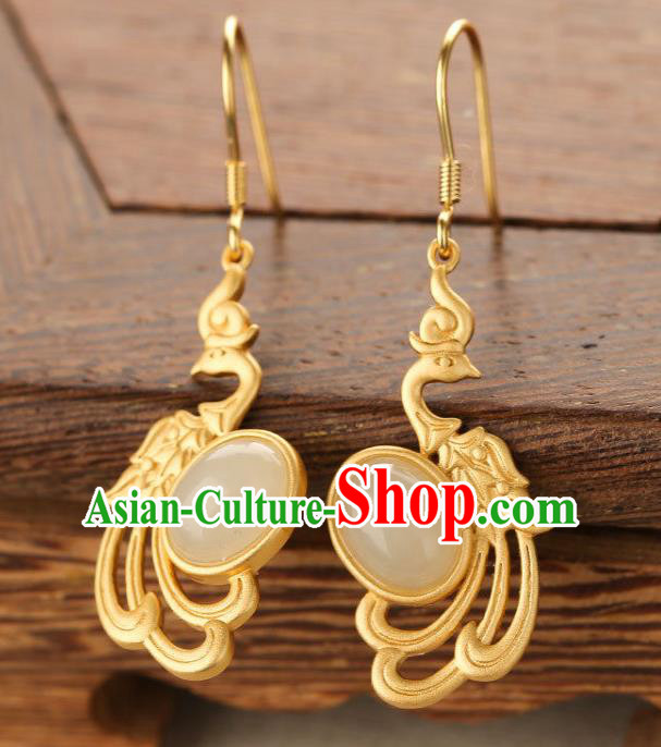 China Traditional Qing Dynasty Court Ear Jewelry Accessories National Cheongsam Golden Phoenix Earrings China Traditional Qing Dynasty Court Ear Jewelry Accessories National Cheongsam Golden Phoenix Earrings
