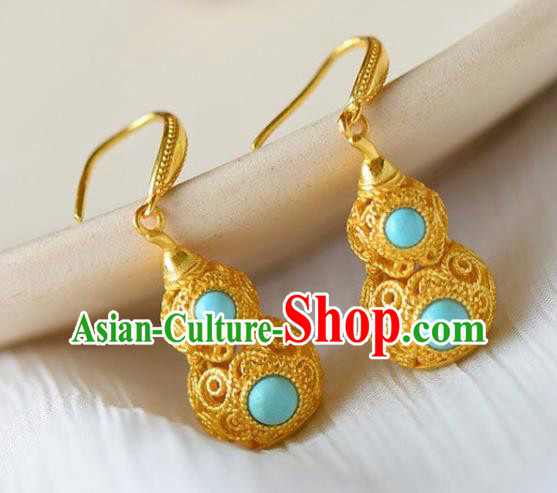 China National Cheongsam Golden Gourd Earrings Traditional Qing Dynasty Court Ear Jewelry Accessories China National Cheongsam Golden Gourd Earrings Traditional Qing Dynasty Court Ear Jewelry Accessories