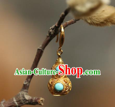 China National Cheongsam Golden Gourd Earrings Traditional Qing Dynasty Court Ear Jewelry Accessories China National Cheongsam Golden Gourd Earrings Traditional Qing Dynasty Court Ear Jewelry Accessories