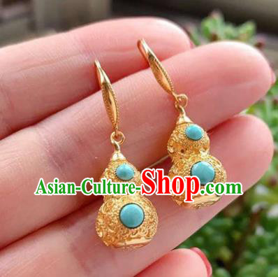 China National Cheongsam Golden Gourd Earrings Traditional Qing Dynasty Court Ear Jewelry Accessories China National Cheongsam Golden Gourd Earrings Traditional Qing Dynasty Court Ear Jewelry Accessories