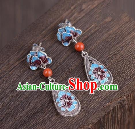 China National Cheongsam Silver Earrings Traditional Cloisonne Peony Ear Jewelry Accessories China National Cheongsam Silver Earrings Traditional Cloisonne Peony Ear Jewelry Accessories