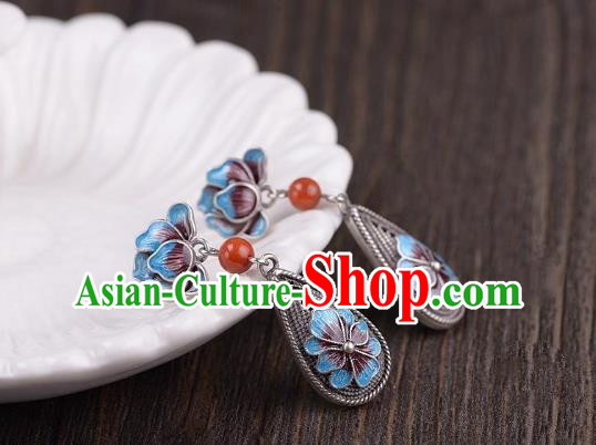 China National Cheongsam Silver Earrings Traditional Cloisonne Peony Ear Jewelry Accessories China National Cheongsam Silver Earrings Traditional Cloisonne Peony Ear Jewelry Accessories