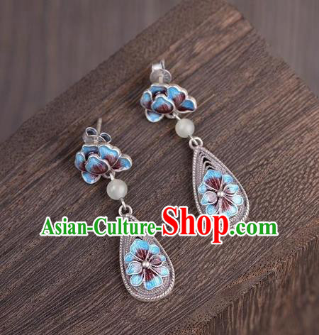 China Traditional Cloisonne Peony Ear Jewelry Accessories National Cheongsam Silver Earrings China Traditional Cloisonne Peony Ear Jewelry Accessories National Cheongsam Silver Earrings