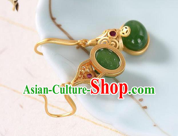 China Traditional Golden Gourd Ear Jewelry Accessories National Cheongsam Jade Earrings China Traditional Golden Gourd Ear Jewelry Accessories National Cheongsam Jade Earrings