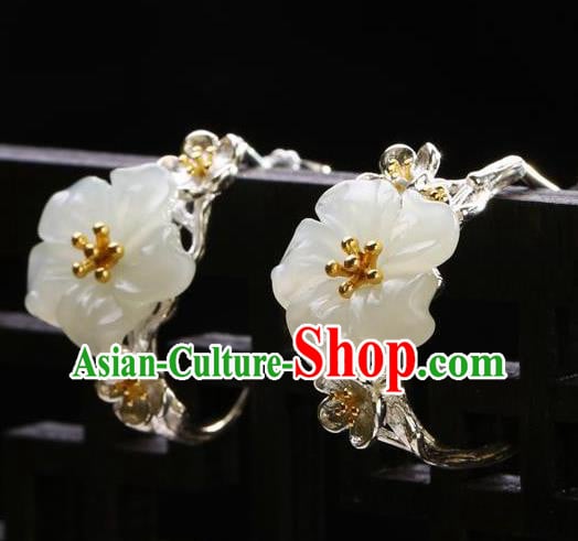 China Traditional Jade Plum Ear Jewelry Accessories National Cheongsam Silver Earrings China Traditional Jade Plum Ear Jewelry Accessories National Cheongsam Silver Earrings