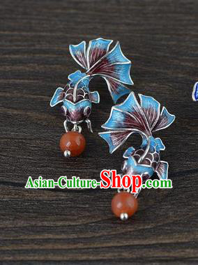 China Traditional Agate Ear Jewelry Accessories National Cheongsam Cloisonne Goldfish Earrings China Traditional Agate Ear Jewelry Accessories National Cheongsam Cloisonne Goldfish Earrings