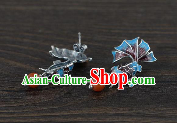 China Traditional Agate Ear Jewelry Accessories National Cheongsam Cloisonne Goldfish Earrings China Traditional Agate Ear Jewelry Accessories National Cheongsam Cloisonne Goldfish Earrings