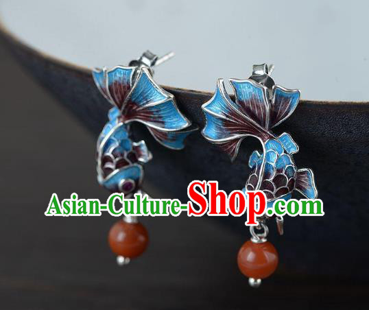 China Traditional Agate Ear Jewelry Accessories National Cheongsam Cloisonne Goldfish Earrings China Traditional Agate Ear Jewelry Accessories National Cheongsam Cloisonne Goldfish Earrings
