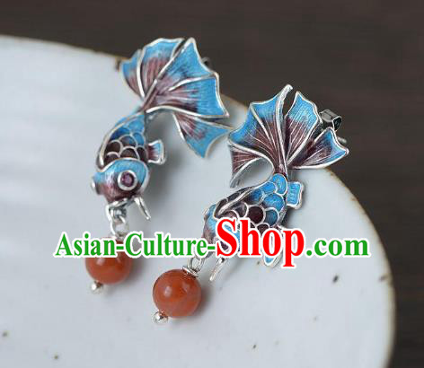 China Traditional Agate Ear Jewelry Accessories National Cheongsam Cloisonne Goldfish Earrings China Traditional Agate Ear Jewelry Accessories National Cheongsam Cloisonne Goldfish Earrings