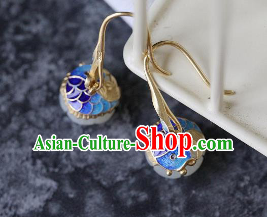 China Traditional Cloisonne Carp Ear Jewelry Accessories National Cheongsam Jade Lotus Earrings China Traditional Cloisonne Carp Ear Jewelry Accessories National Cheongsam Jade Lotus Earrings