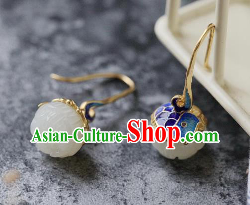 China Traditional Cloisonne Carp Ear Jewelry Accessories National Cheongsam Jade Lotus Earrings China Traditional Cloisonne Carp Ear Jewelry Accessories National Cheongsam Jade Lotus Earrings