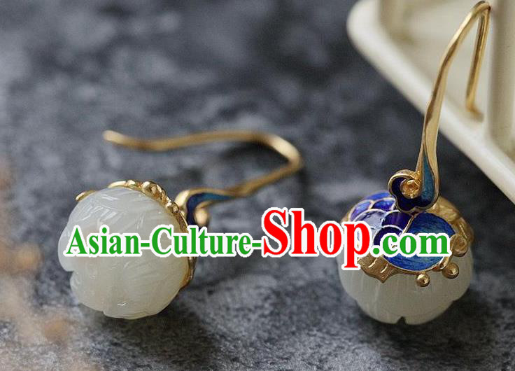China Traditional Cloisonne Carp Ear Jewelry Accessories National Cheongsam Jade Lotus Earrings China Traditional Cloisonne Carp Ear Jewelry Accessories National Cheongsam Jade Lotus Earrings
