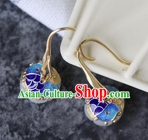 China Traditional Cloisonne Carp Ear Jewelry Accessories National Cheongsam Jade Lotus Earrings China Traditional Cloisonne Carp Ear Jewelry Accessories National Cheongsam Jade Lotus Earrings