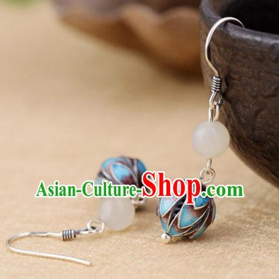 China Traditional Cloisonne Lotus Ear Jewelry Accessories National Cheongsam Silver Earrings