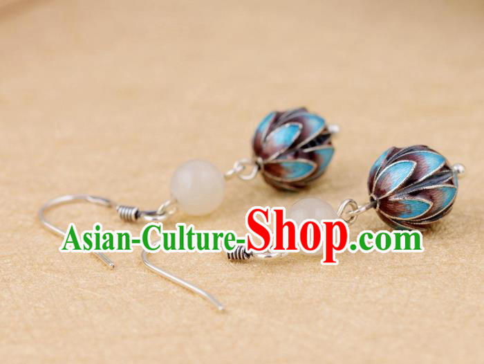 China Traditional Cloisonne Lotus Ear Jewelry Accessories National Cheongsam Silver Earrings China Traditional Cloisonne Lotus Ear Jewelry Accessories National Cheongsam Silver Earrings