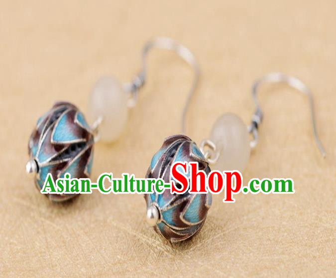 China Traditional Cloisonne Lotus Ear Jewelry Accessories National Cheongsam Silver Earrings China Traditional Cloisonne Lotus Ear Jewelry Accessories National Cheongsam Silver Earrings