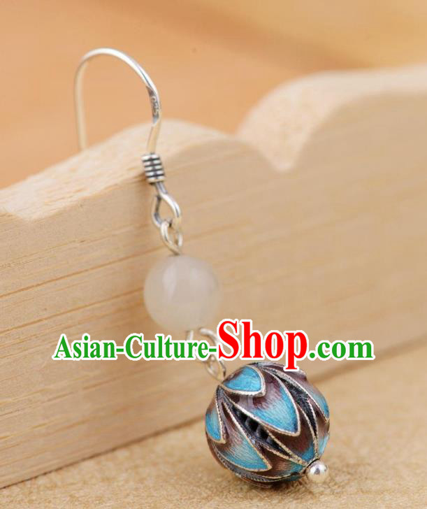 China Traditional Cloisonne Lotus Ear Jewelry Accessories National Cheongsam Silver Earrings China Traditional Cloisonne Lotus Ear Jewelry Accessories National Cheongsam Silver Earrings