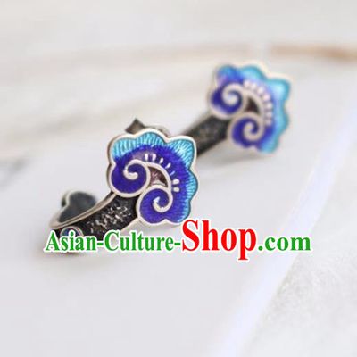 China Traditional Qing Dynasty Cloisonne Ear Jewelry Accessories National Cheongsam Silver Cloud Earrings