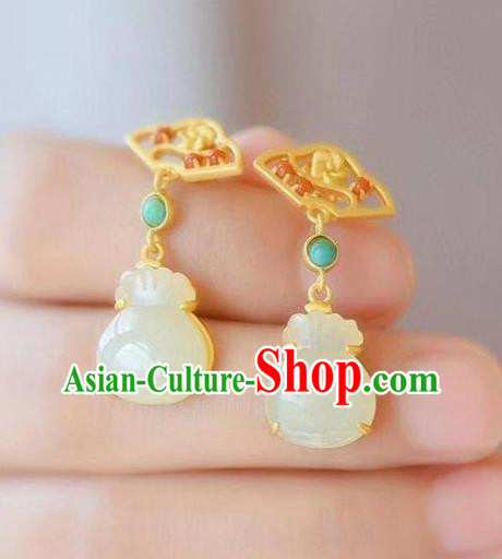 China Traditional Golden Ear Jewelry Accessories National Cheongsam Chalcedony Lucky Bag Earrings China Traditional Golden Ear Jewelry Accessories National Cheongsam Chalcedony Lucky Bag Earrings