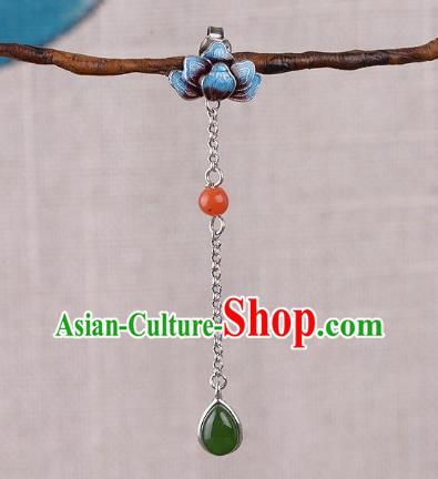 China Traditional Cloisonne Lotus Ear Jewelry Accessories National Cheongsam Jade Tassel Earrings China Traditional Cloisonne Lotus Ear Jewelry Accessories National Cheongsam Jade Tassel Earrings
