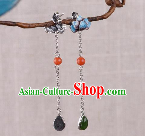 China Traditional Cloisonne Lotus Ear Jewelry Accessories National Cheongsam Jade Tassel Earrings China Traditional Cloisonne Lotus Ear Jewelry Accessories National Cheongsam Jade Tassel Earrings