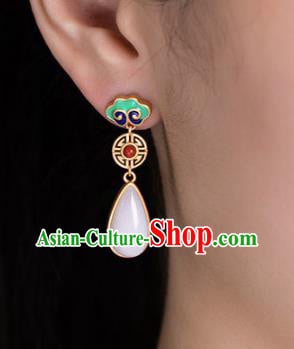 China Traditional White Jade Ear Jewelry Accessories National Cheongsam Enamel Cloud Earrings China Traditional White Jade Ear Jewelry Accessories National Cheongsam Enamel Cloud Earrings