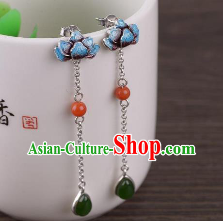 China Traditional Cloisonne Lotus Ear Jewelry Accessories National Cheongsam Jade Tassel Earrings China Traditional Cloisonne Lotus Ear Jewelry Accessories National Cheongsam Jade Tassel Earrings