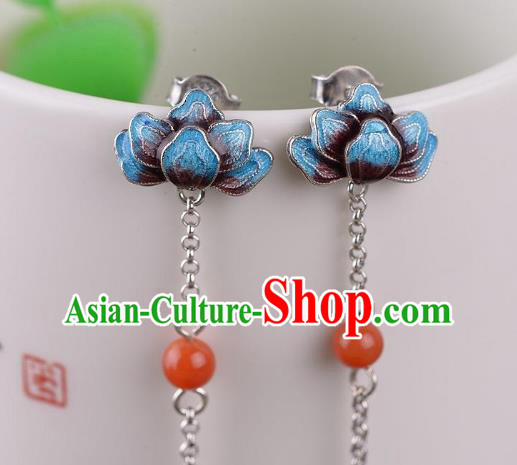 China Traditional Cloisonne Lotus Ear Jewelry Accessories National Cheongsam Jade Tassel Earrings China Traditional Cloisonne Lotus Ear Jewelry Accessories National Cheongsam Jade Tassel Earrings