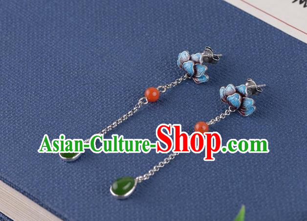 China Traditional Cloisonne Lotus Ear Jewelry Accessories National Cheongsam Jade Tassel Earrings China Traditional Cloisonne Lotus Ear Jewelry Accessories National Cheongsam Jade Tassel Earrings