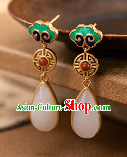 China Traditional White Jade Ear Jewelry Accessories National Cheongsam Enamel Cloud Earrings China Traditional White Jade Ear Jewelry Accessories National Cheongsam Enamel Cloud Earrings